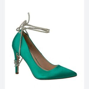 NWT Chase + Chloe Lala Rhinestone Ankle Wrap Pump Turquoise GREEN Pointed Toe